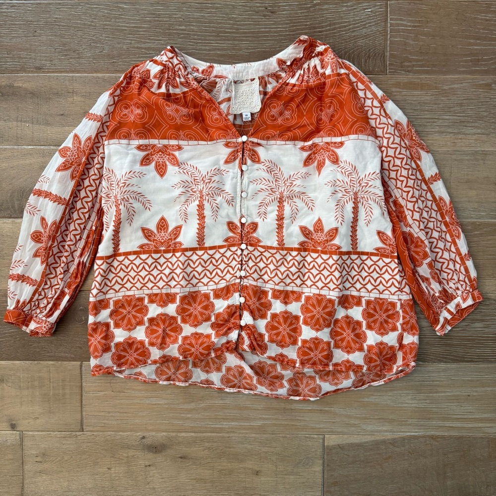 Johnny Was Oversized Patterned Boho Button Down Top